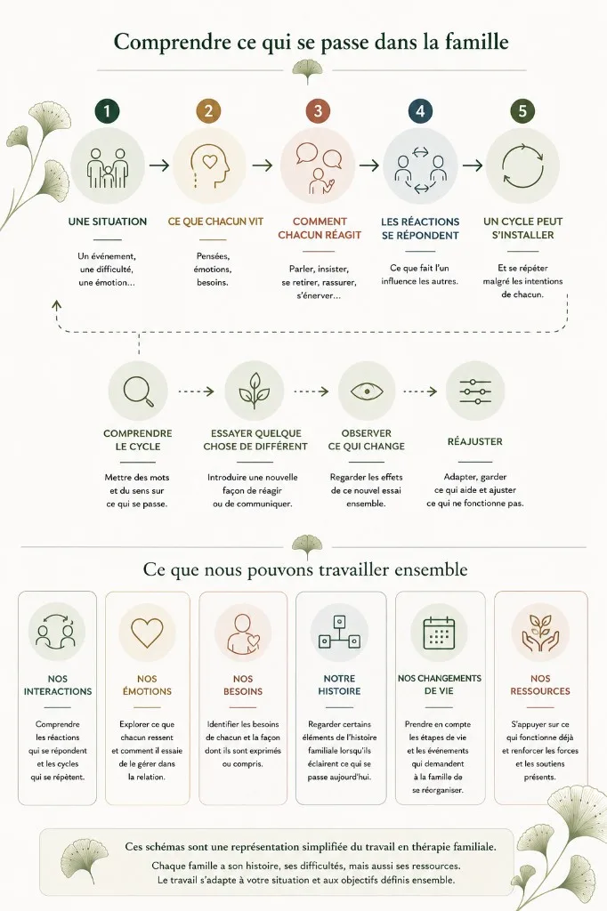 Schémas thérapie familiale : cycle des interactions familiales et axes de travail