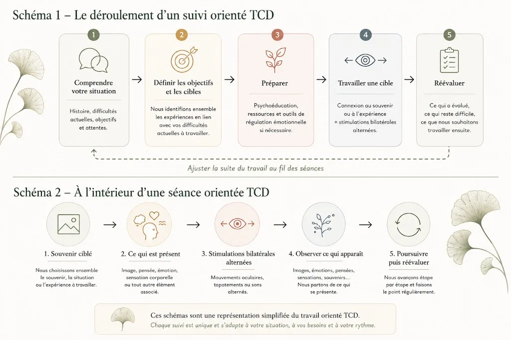 Schémas TCD : déroulement d’un suivi orienté TCD et étapes d’une séance